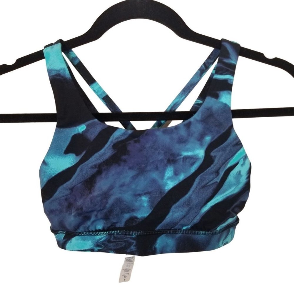 Lululemon Athletica Womens 4 Blue Watercolor Crisscross Strappy Back Sports Bra